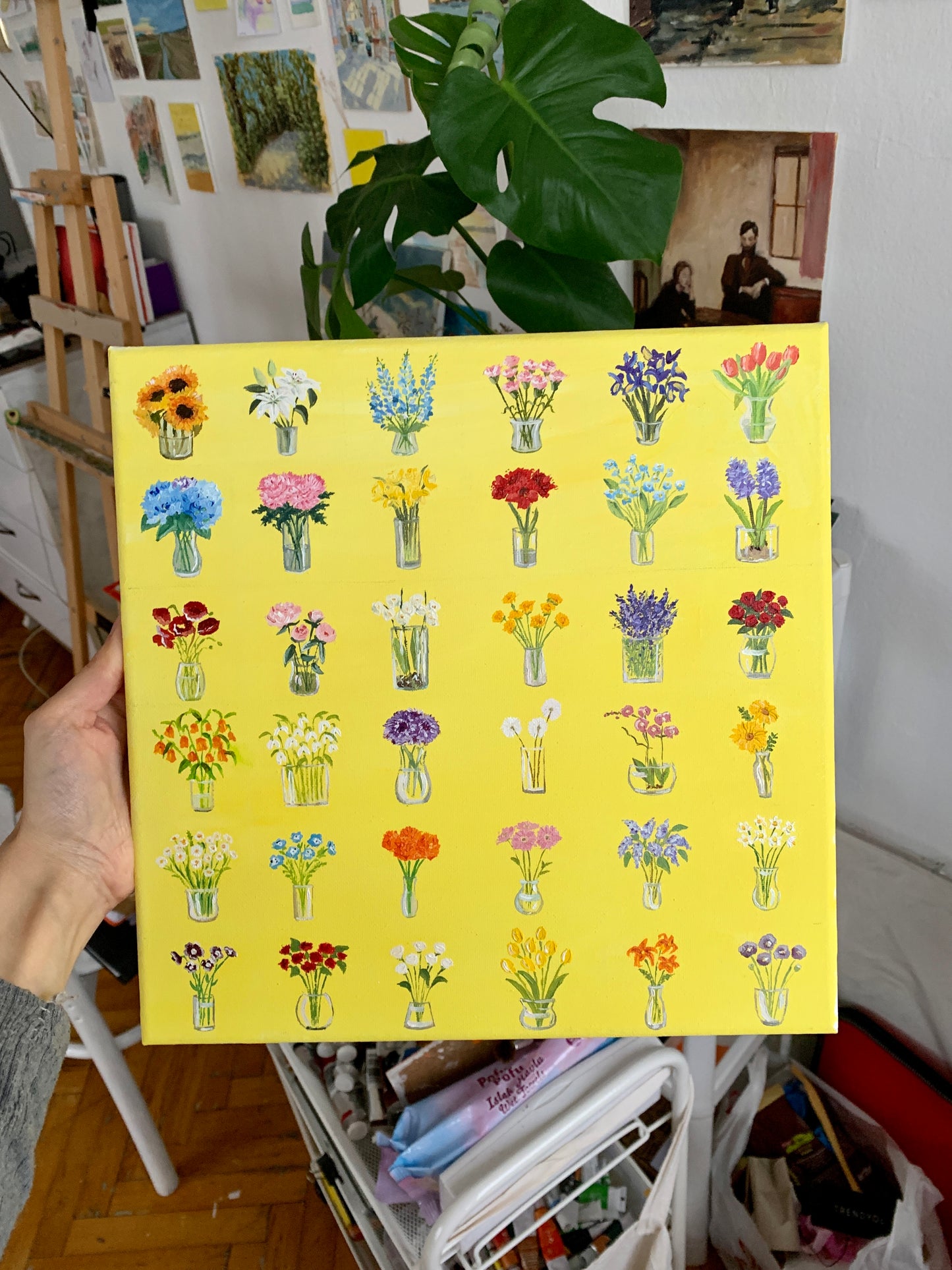 A Garden of Vases – Original Oil Painting (30x30 cm, Framed)