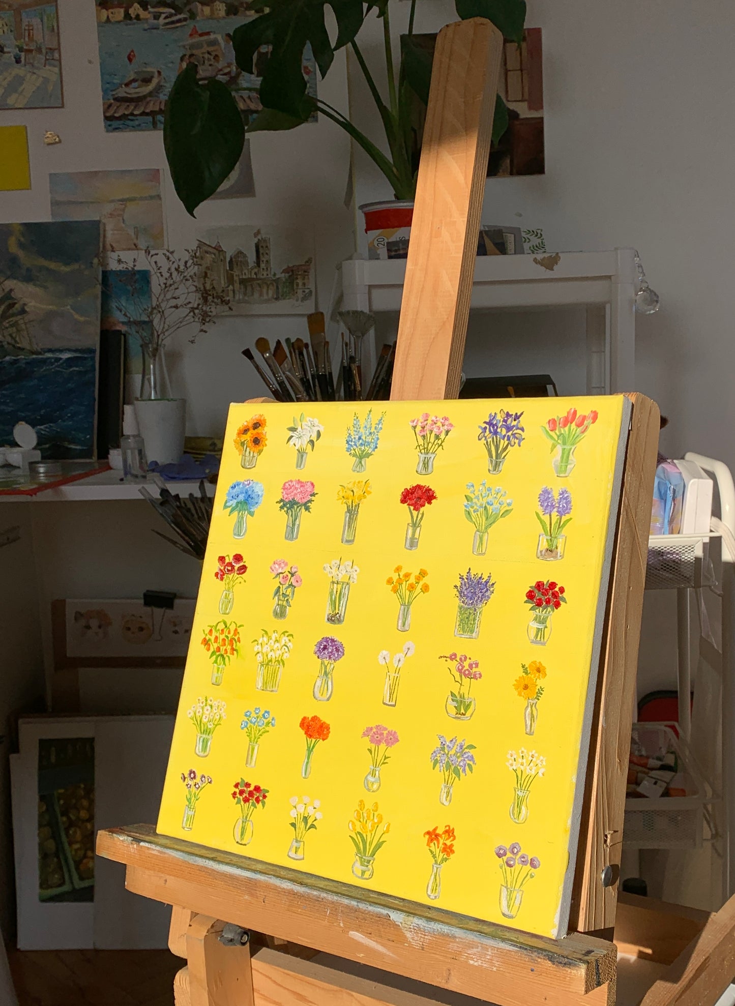 A Garden of Vases – Original Oil Painting (30x30 cm, Framed)