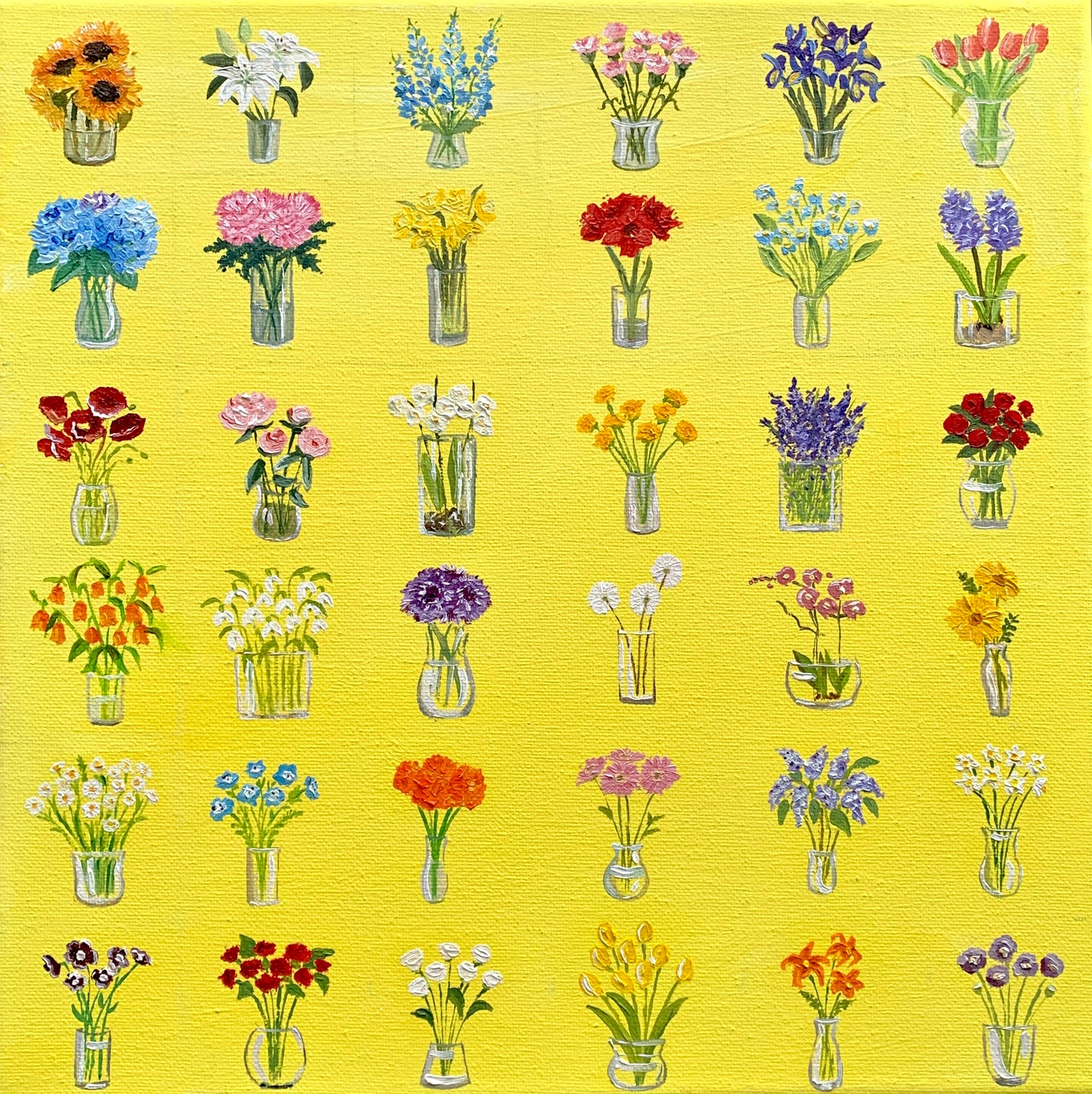 A Garden of Vases – Original Oil Painting (30x30 cm, Framed)