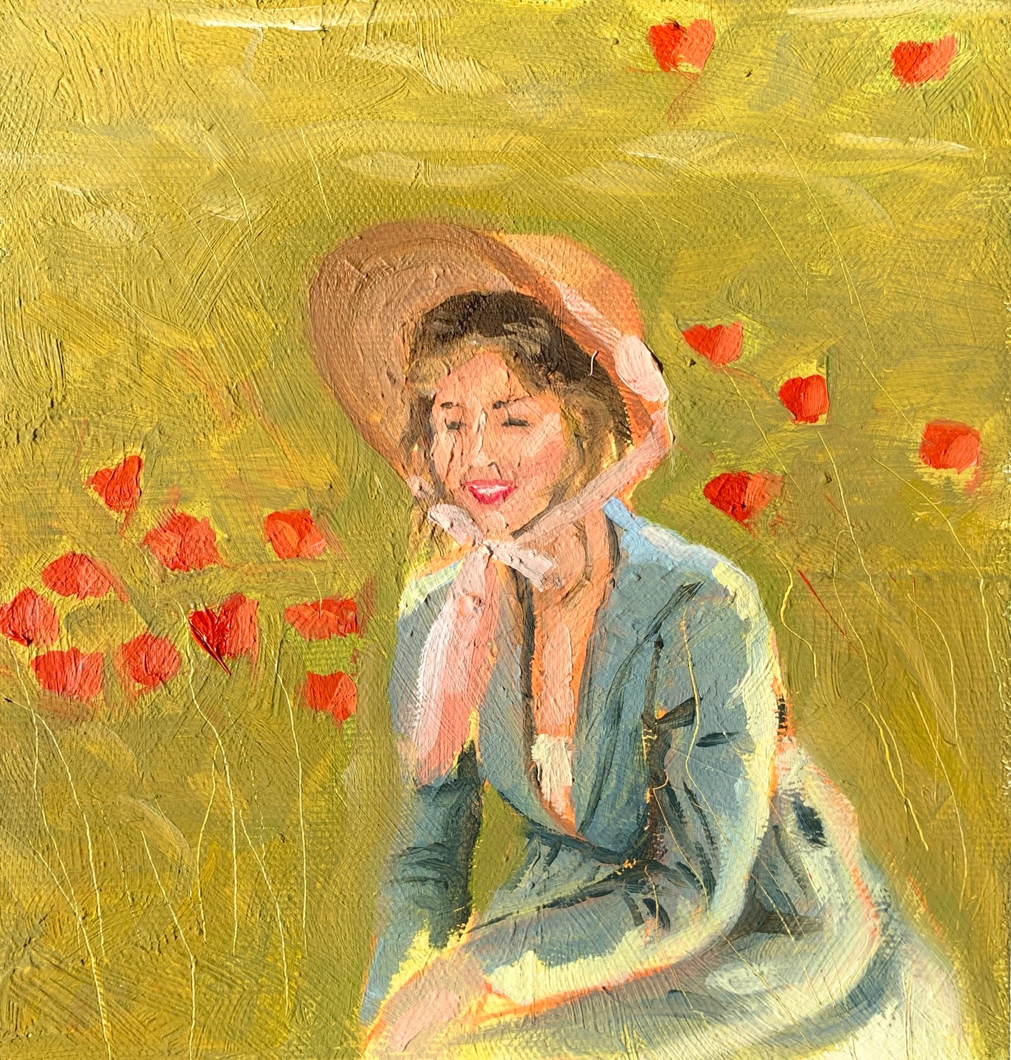 Pastoral Daydream – Original Oil Painting (15x15 cm, Framed)