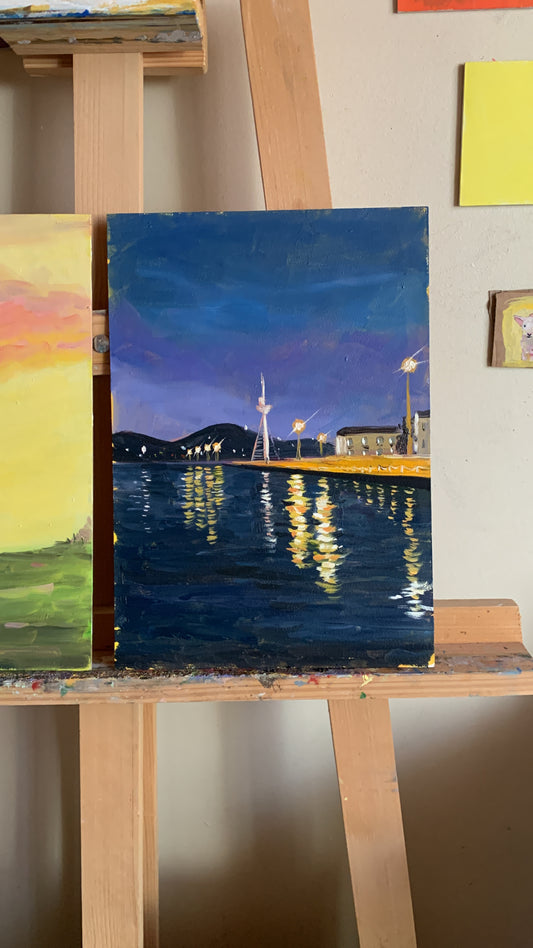 Büyükada Nights – Original Oil Painting (25x35 cm, Framed)