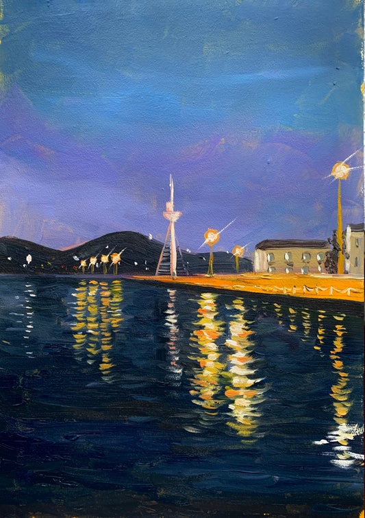 Büyükada Nights – Original Oil Painting (25x35 cm, Framed)
