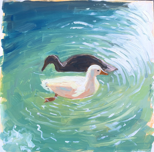 Drifting Together – Original Oil Painting (20x20 cm, Framed)