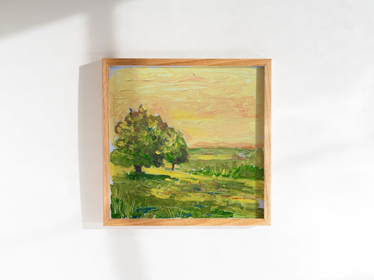 Golden Horizon – Original Oil Painting (20x20 cm, Framed)