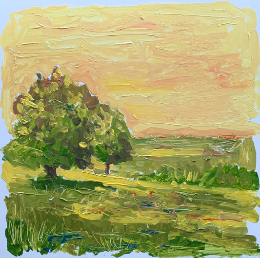 Golden Horizon – Original Oil Painting (20x20 cm, Framed)