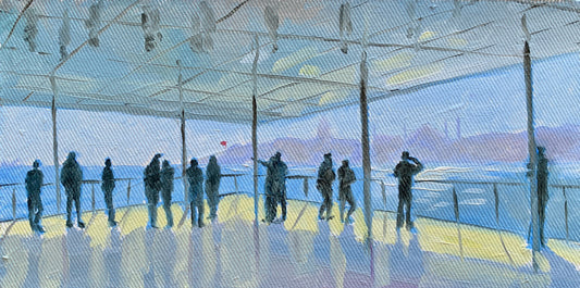 Istanbul View from Modern – Original Oil Painting (8x20 cm, Framed)