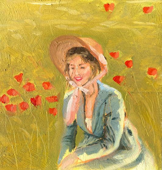 Pastoral Daydream – Original Oil Painting (15x15 cm, Framed)